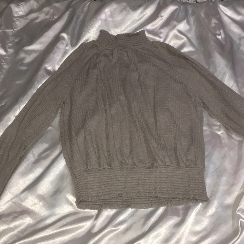 Gray Free People Long Sleeve Blouse